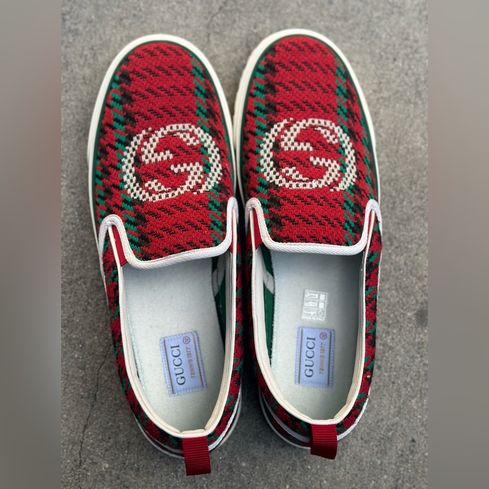 GUCCI Web logo Houndstooth
Interlocking GG Mens 1977
Tennis Slip On Sneakers NWB